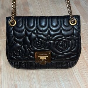 Michael Kors Black Quilted leather crossbody Bag with Gold Chain strap